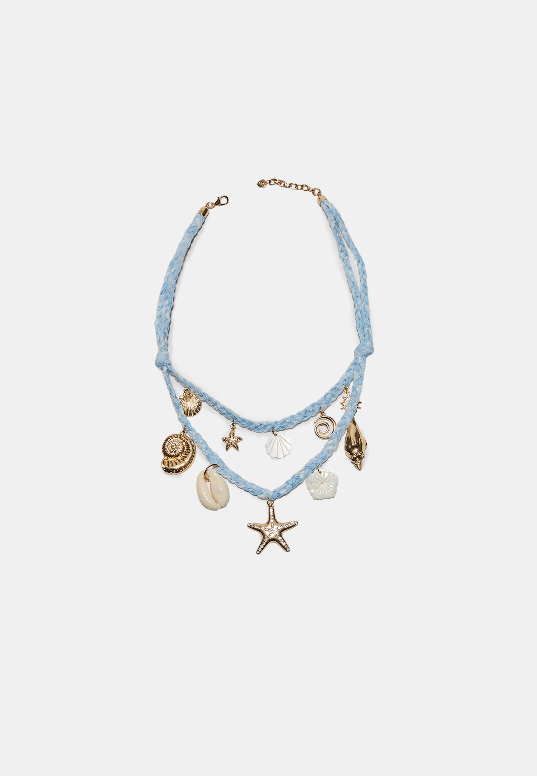 Set of 2 woven necklaces with sea charms — Blue