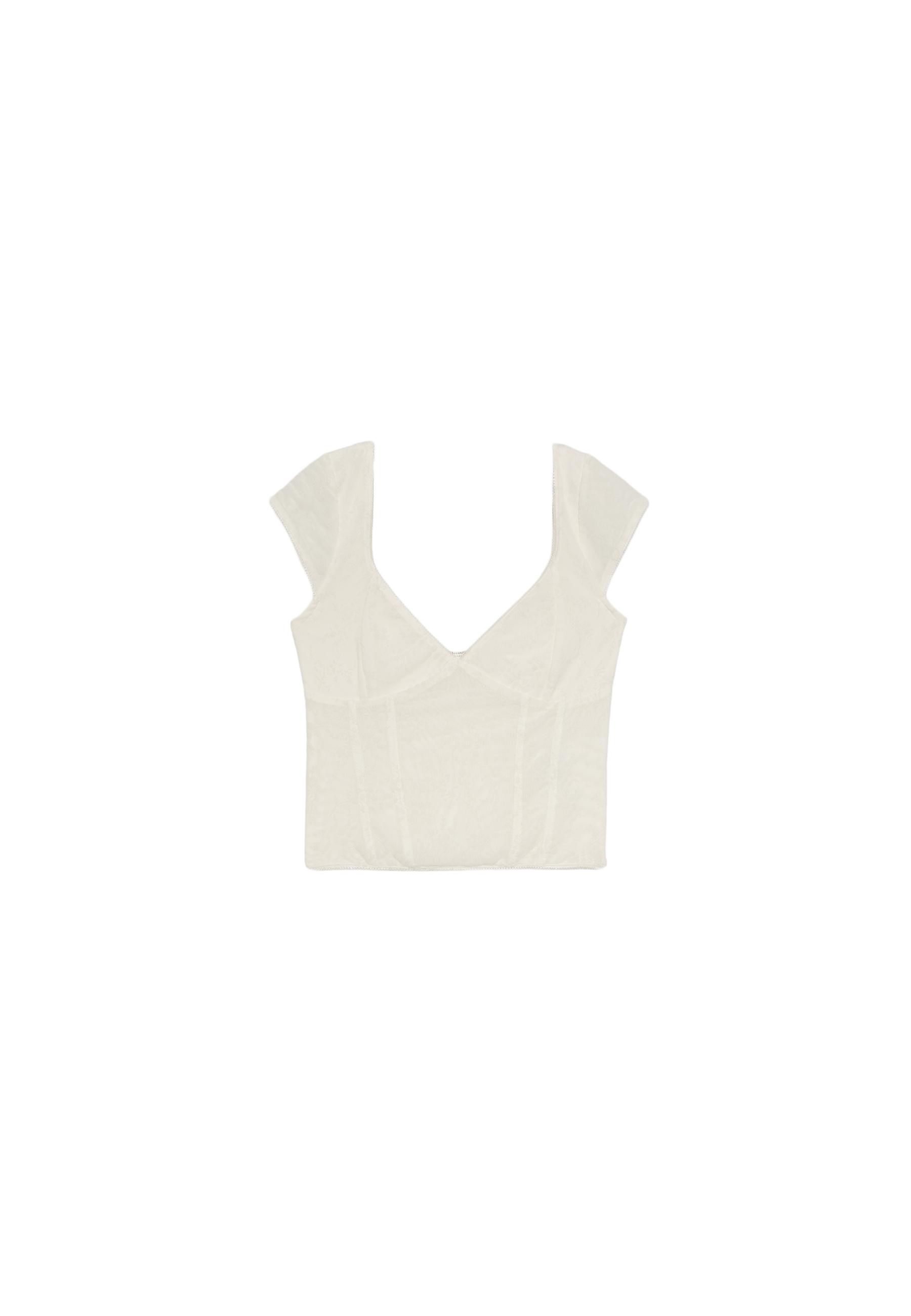 Flocked bodice top — Ecru