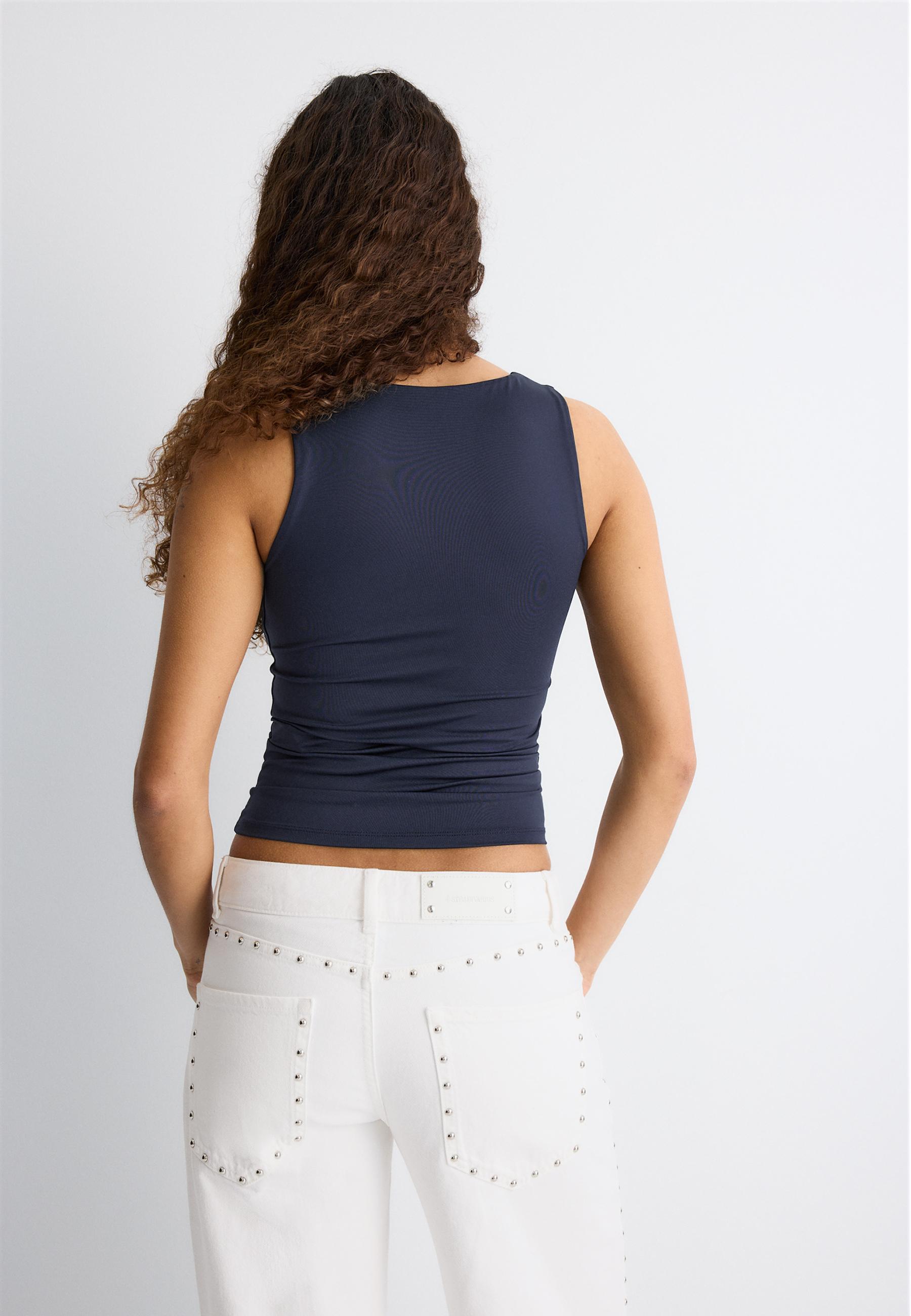 Polyamide wide-strap T-shirt — Navy blue