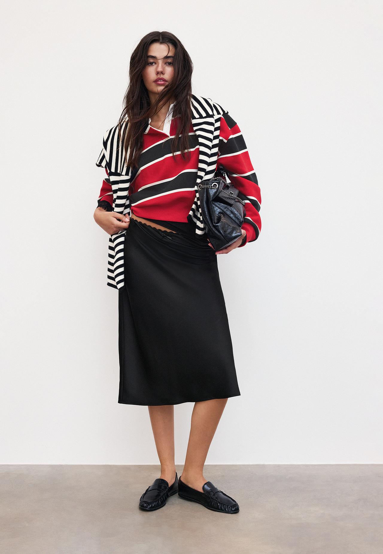 Satin midi skirt — Black