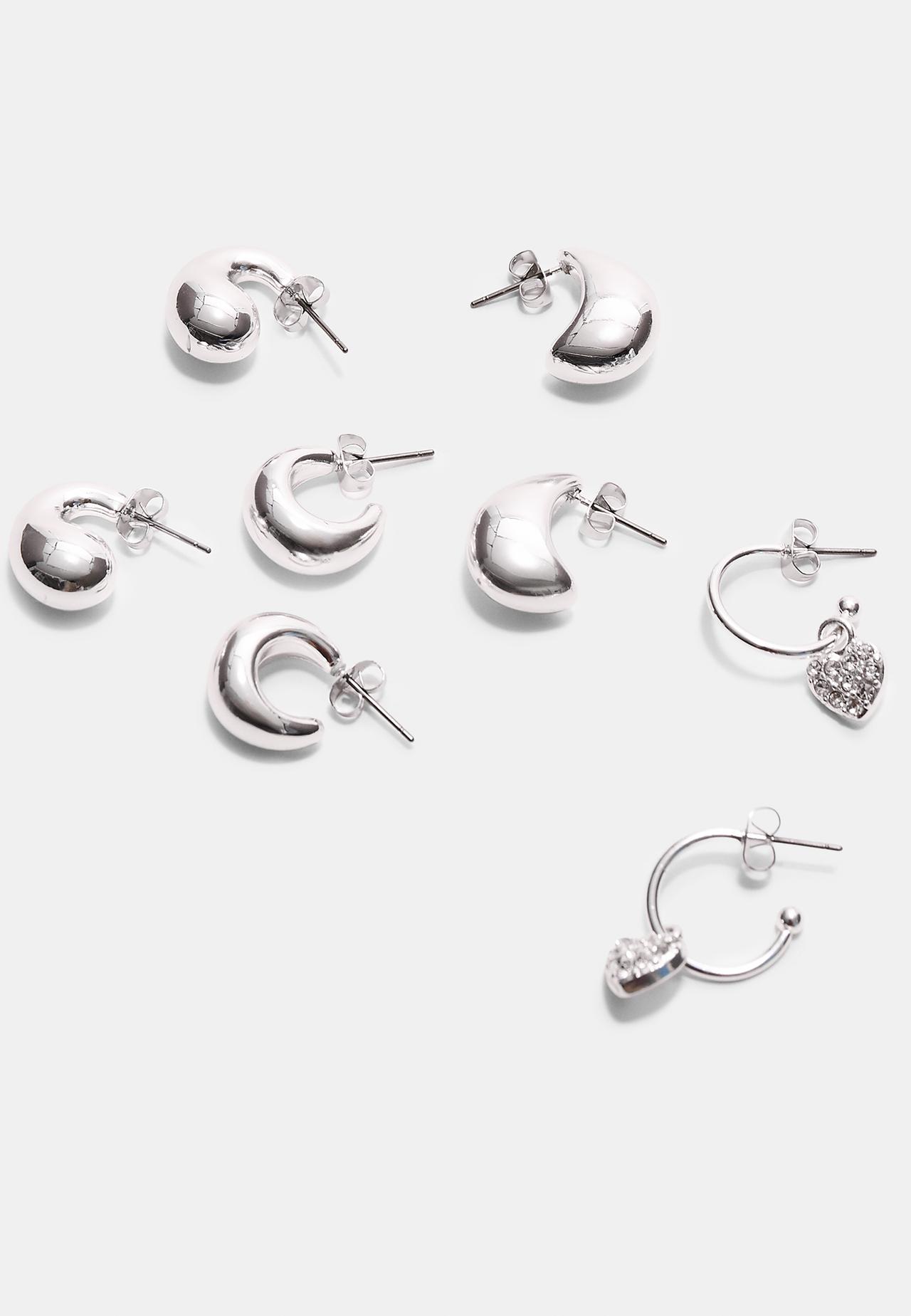 Set of 9 heart and hoop earrings — Grey