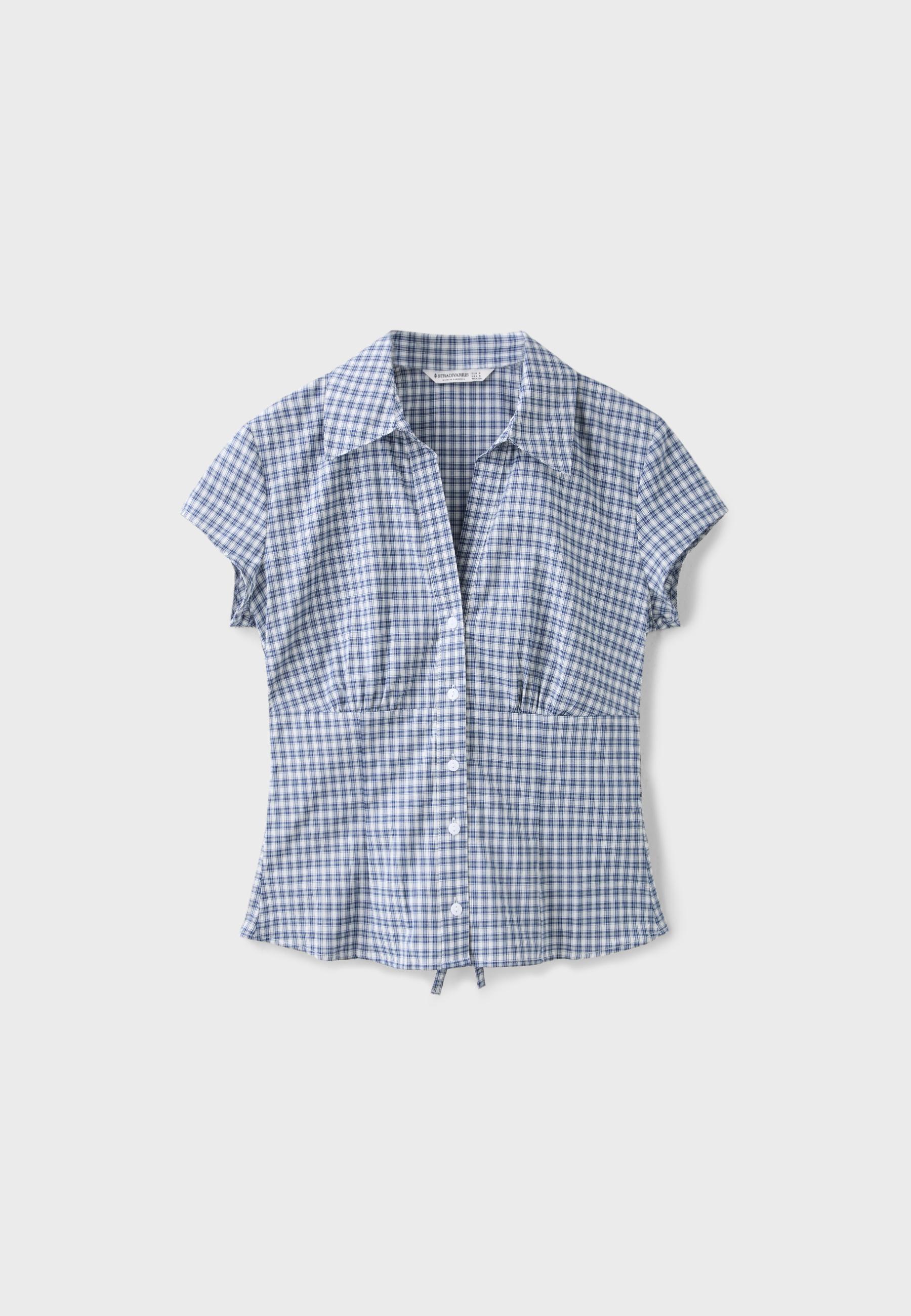 Short sleeve under-bust seam shirt — Navy blue