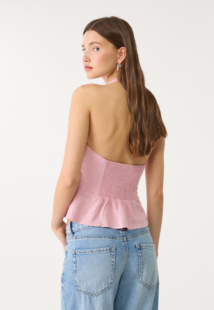 top halter botones con lino