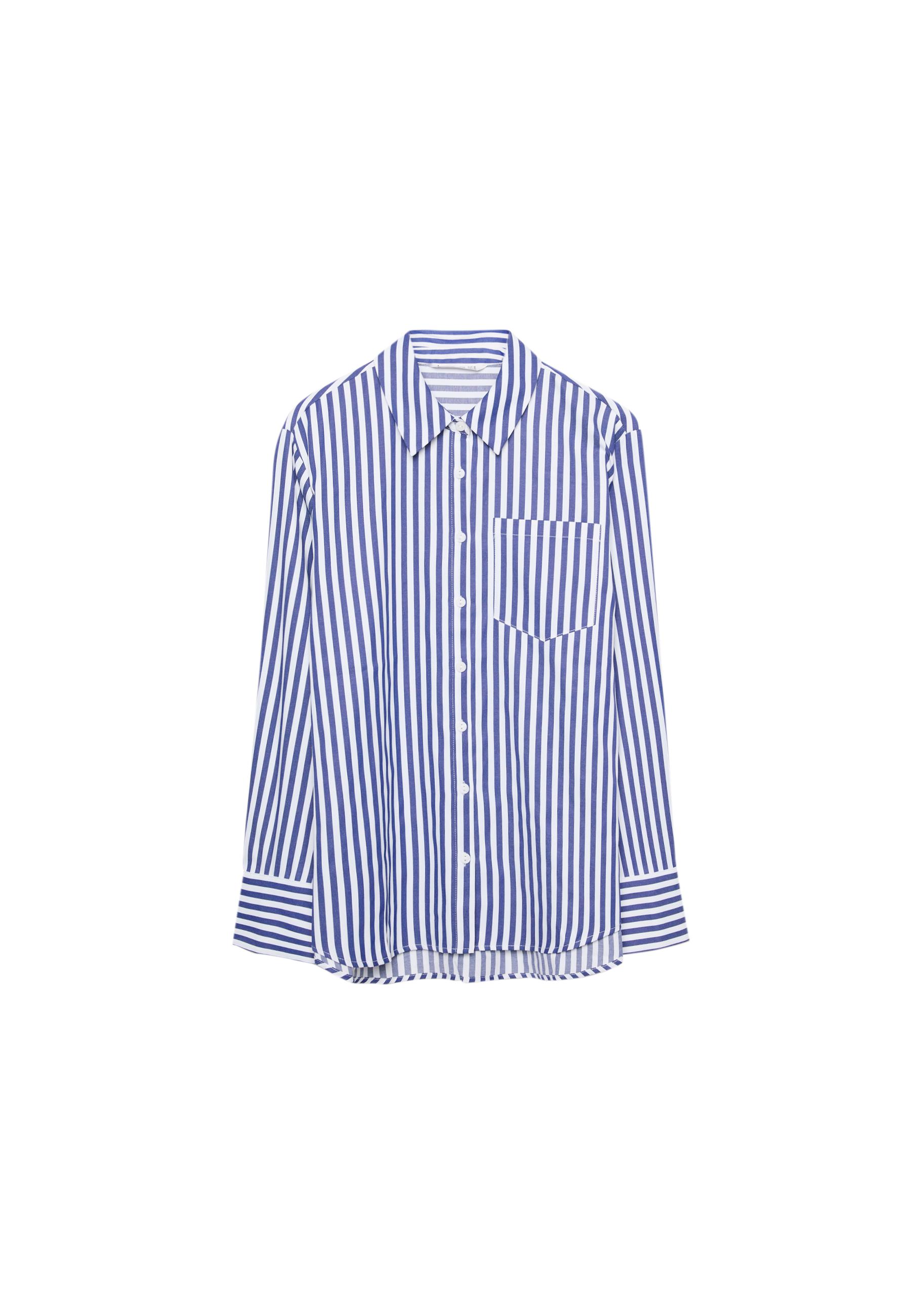 Basic striped poplin shirt with pocket — Navy blue
