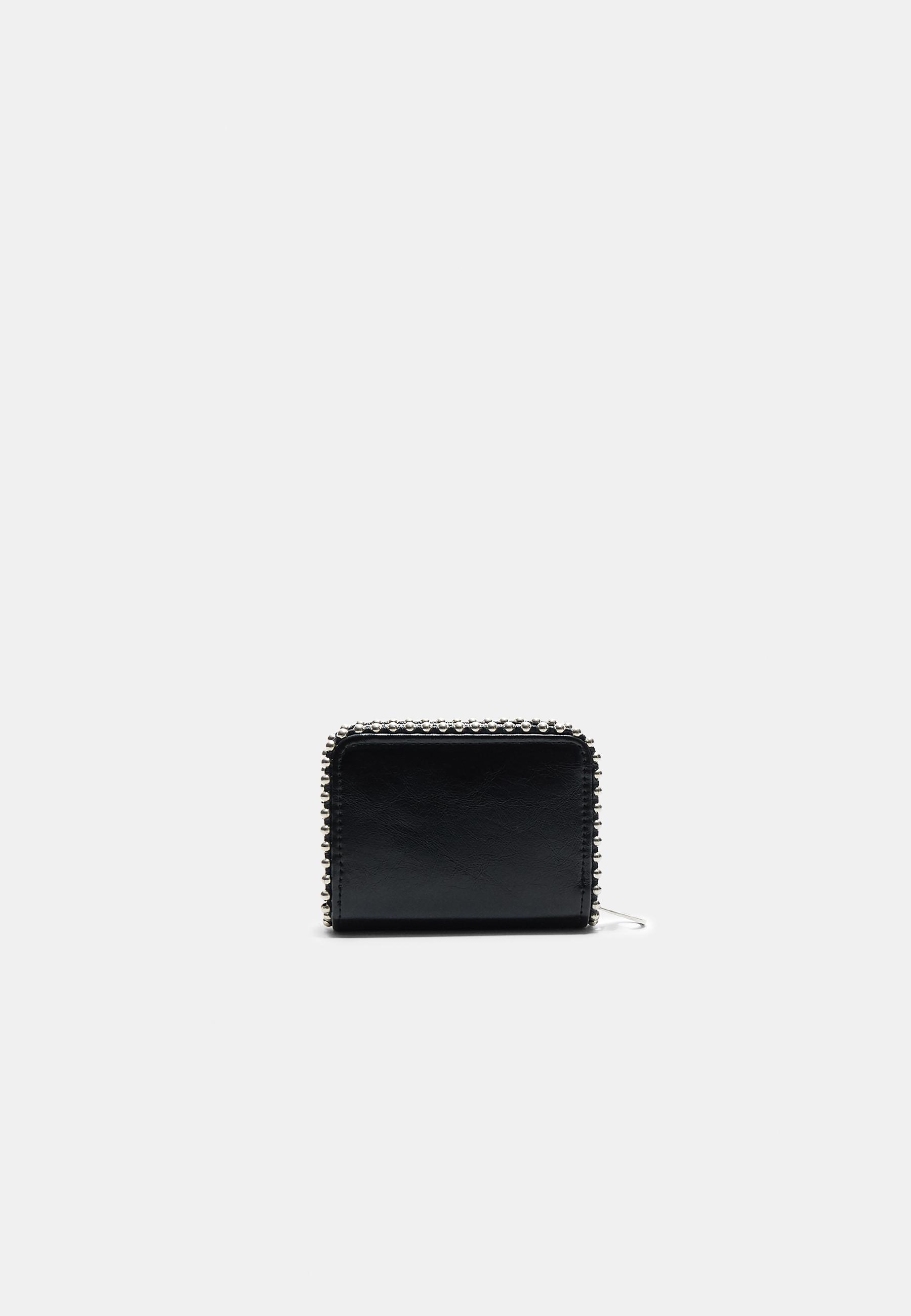 Compact beaded card holder purse — Black