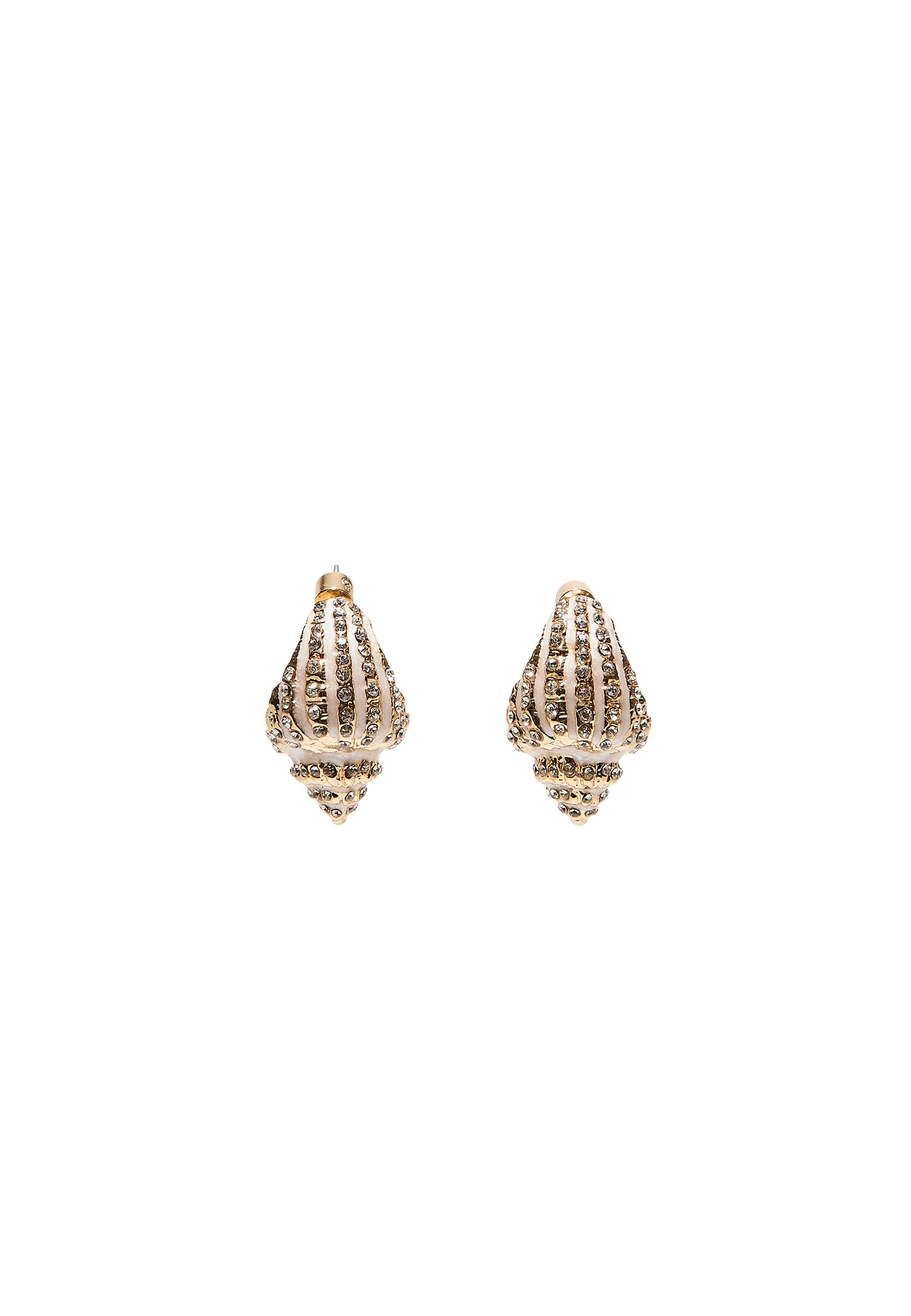 Seashell rhinestone hoop earrings — Ecru