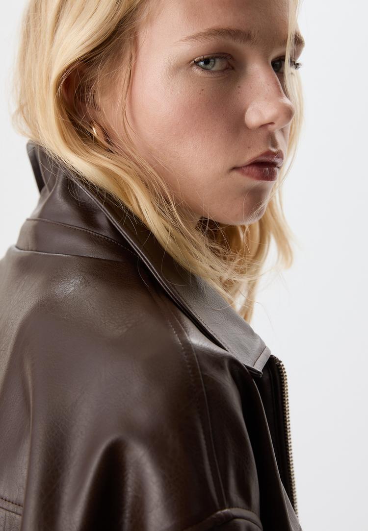 oversize faux leather jacket