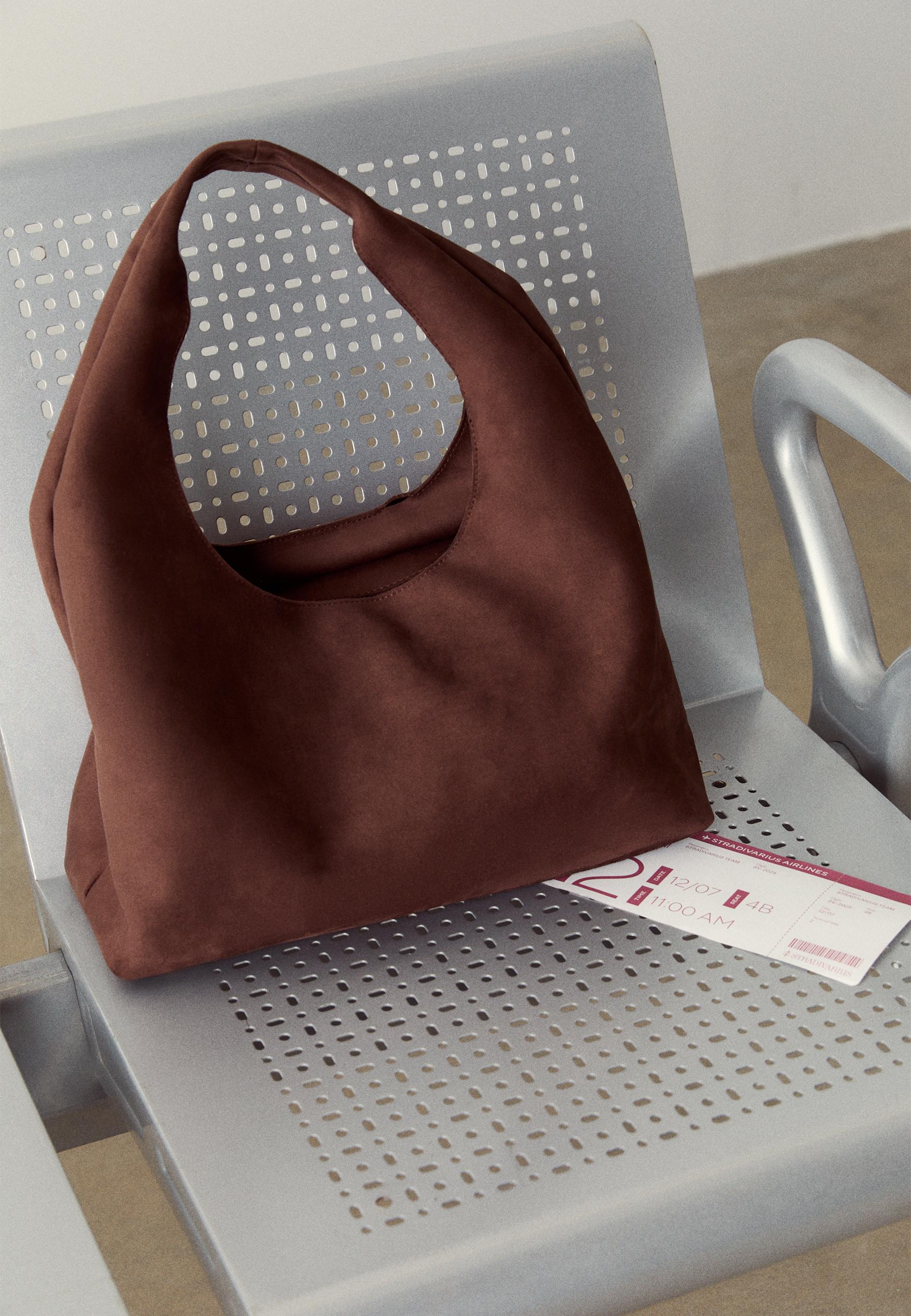 Faux suede shoulder bag — Brown
