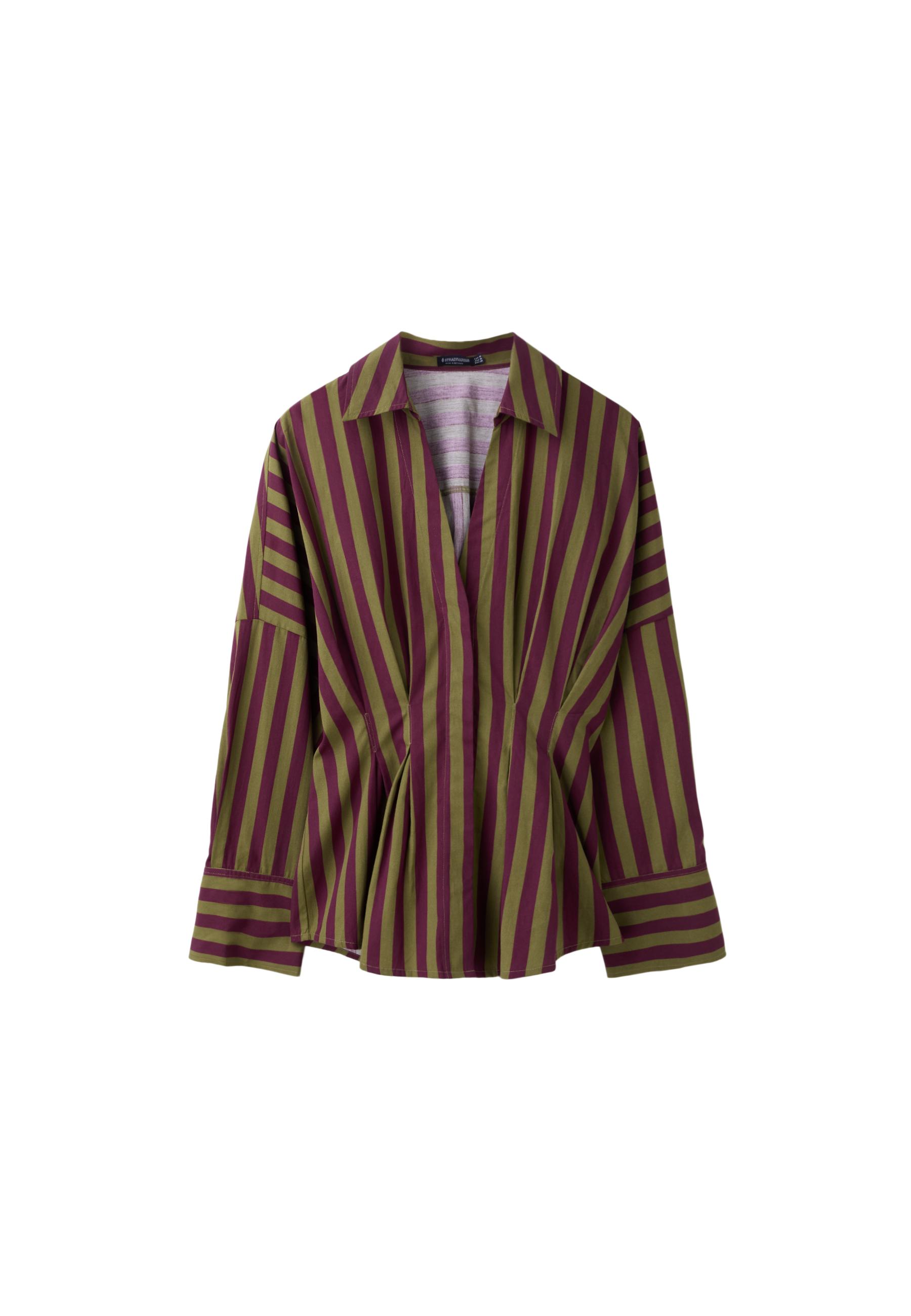Pleated poplin shirt — Khaki