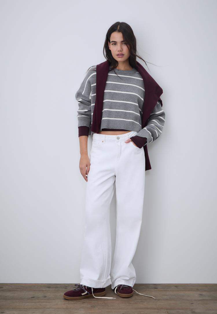 maglia crop a righe in maglia