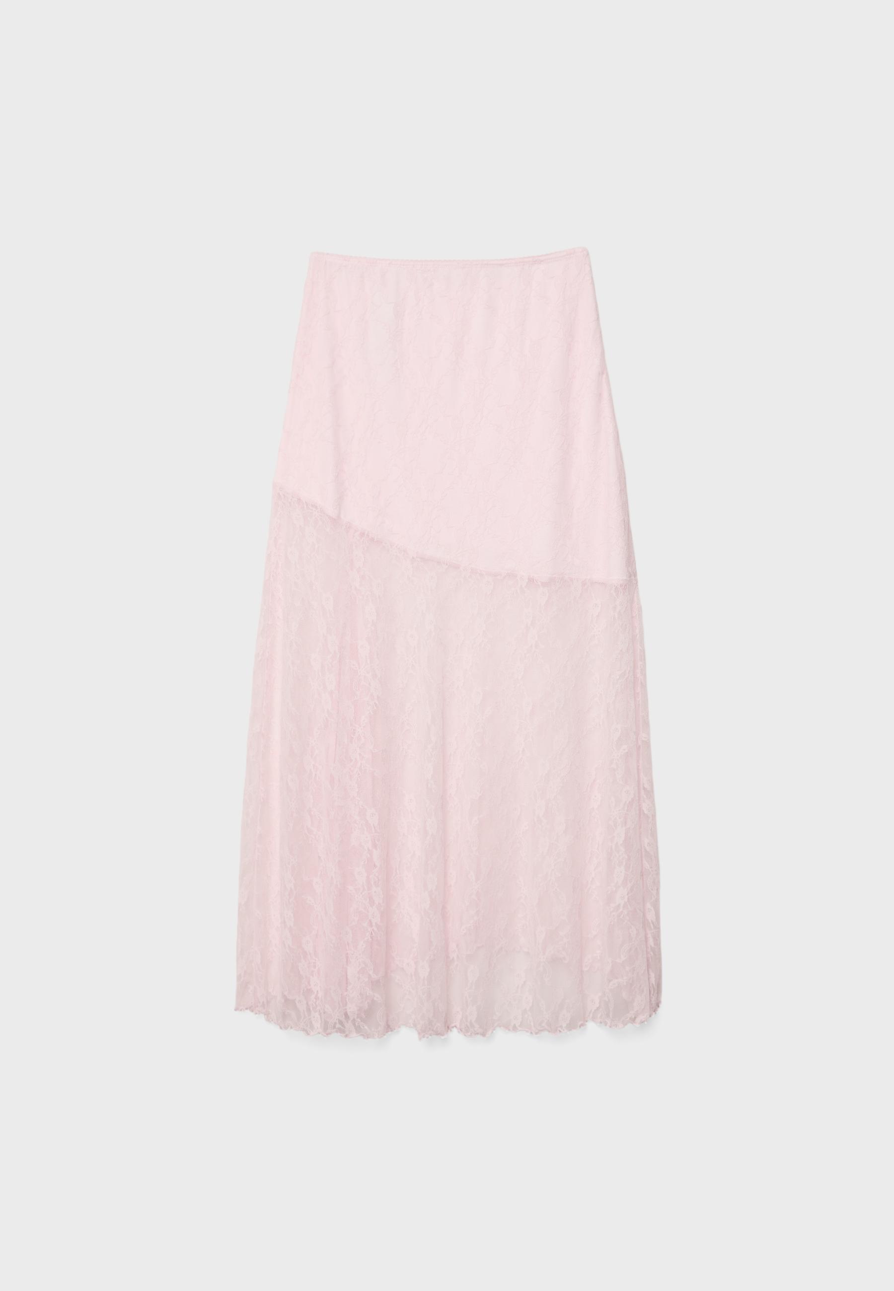 Long lace skirt — Pastel pink