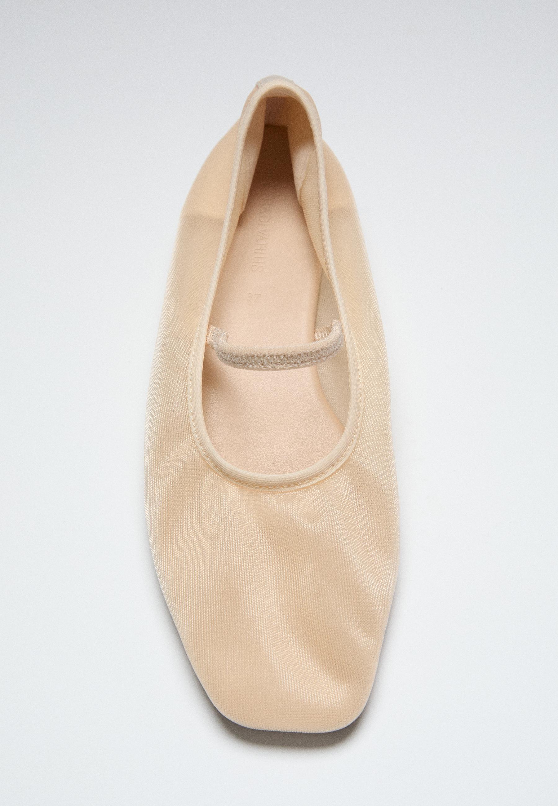 Mesh ballet flats with elastic strap — ECRU