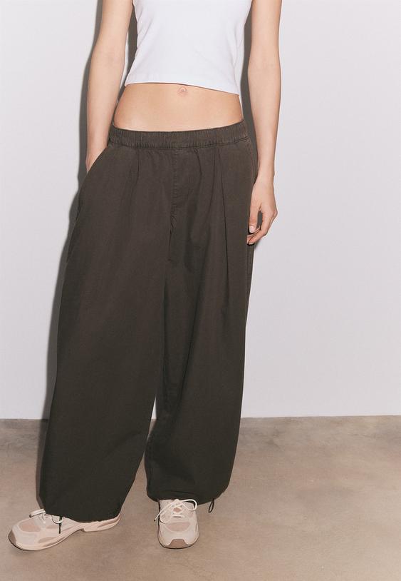 Stradivarius Pantalon Barrel Popeline Stoppers Marron 34