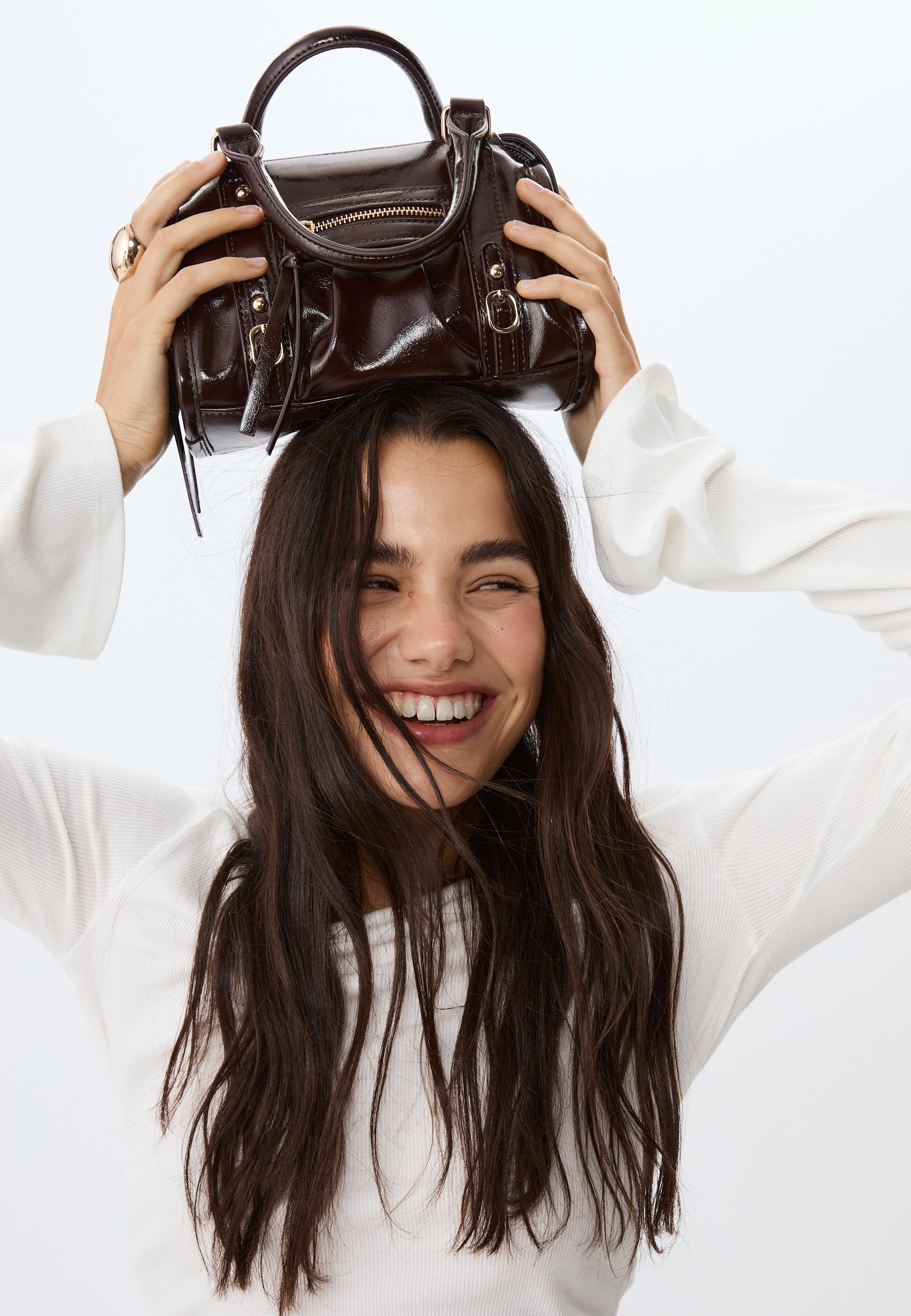 Faux leather crossbody bowling bag - Women's fashion