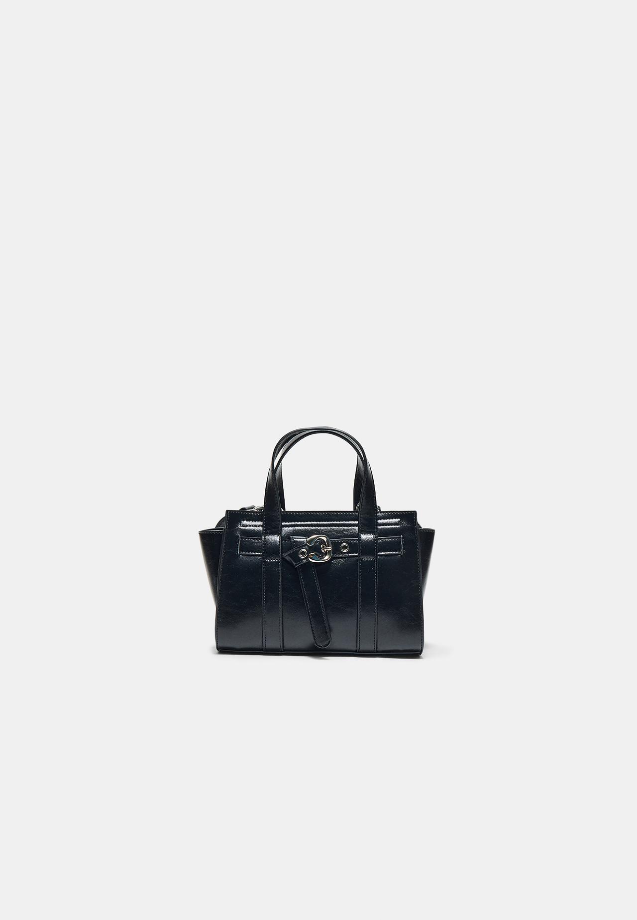 Mini buckle tote bag — Black