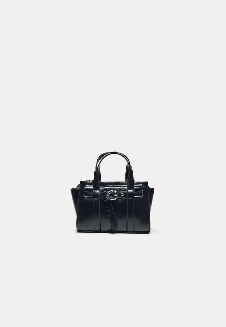 Stradivarius Mini Totebag Met Gesp Zwart Os