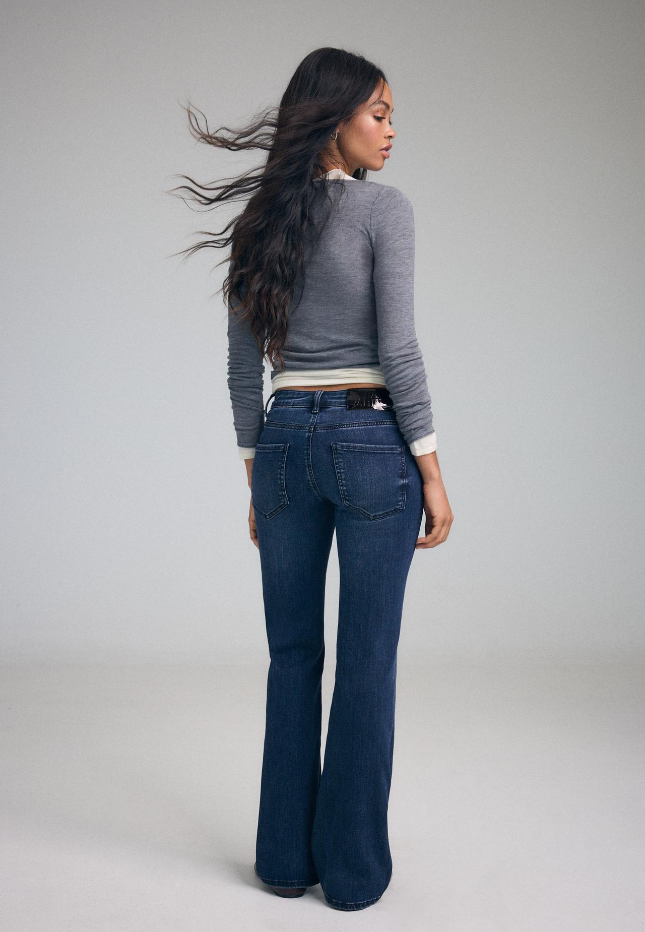 Boot-cut jeans with tie detail — BLACK DENIM WASHED EFFECT