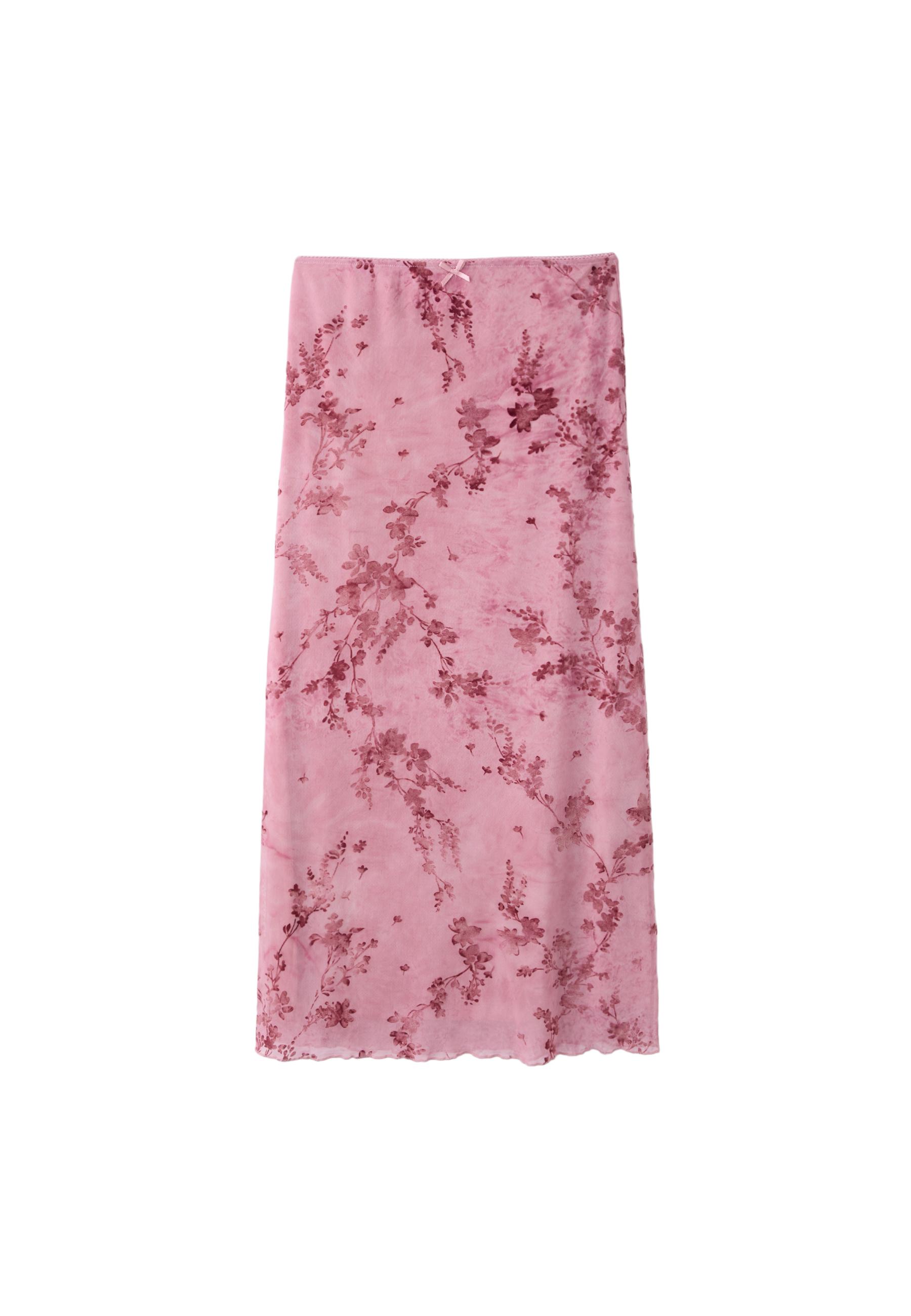 Straight tulle midi skirt — Salmon pink