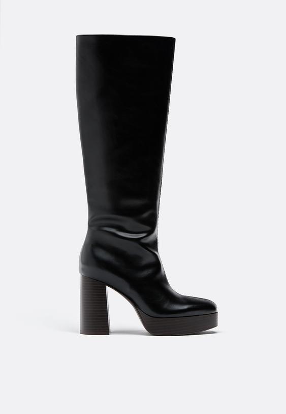Stradivarius Cizme Înalte Cu Toc Și Platformă Negru 37