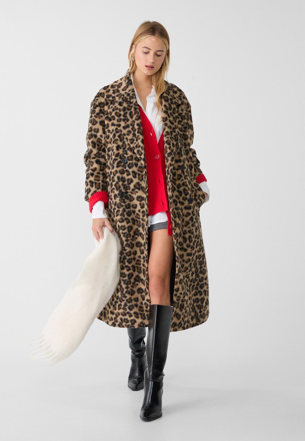 Soft-touch oversize animal print coat