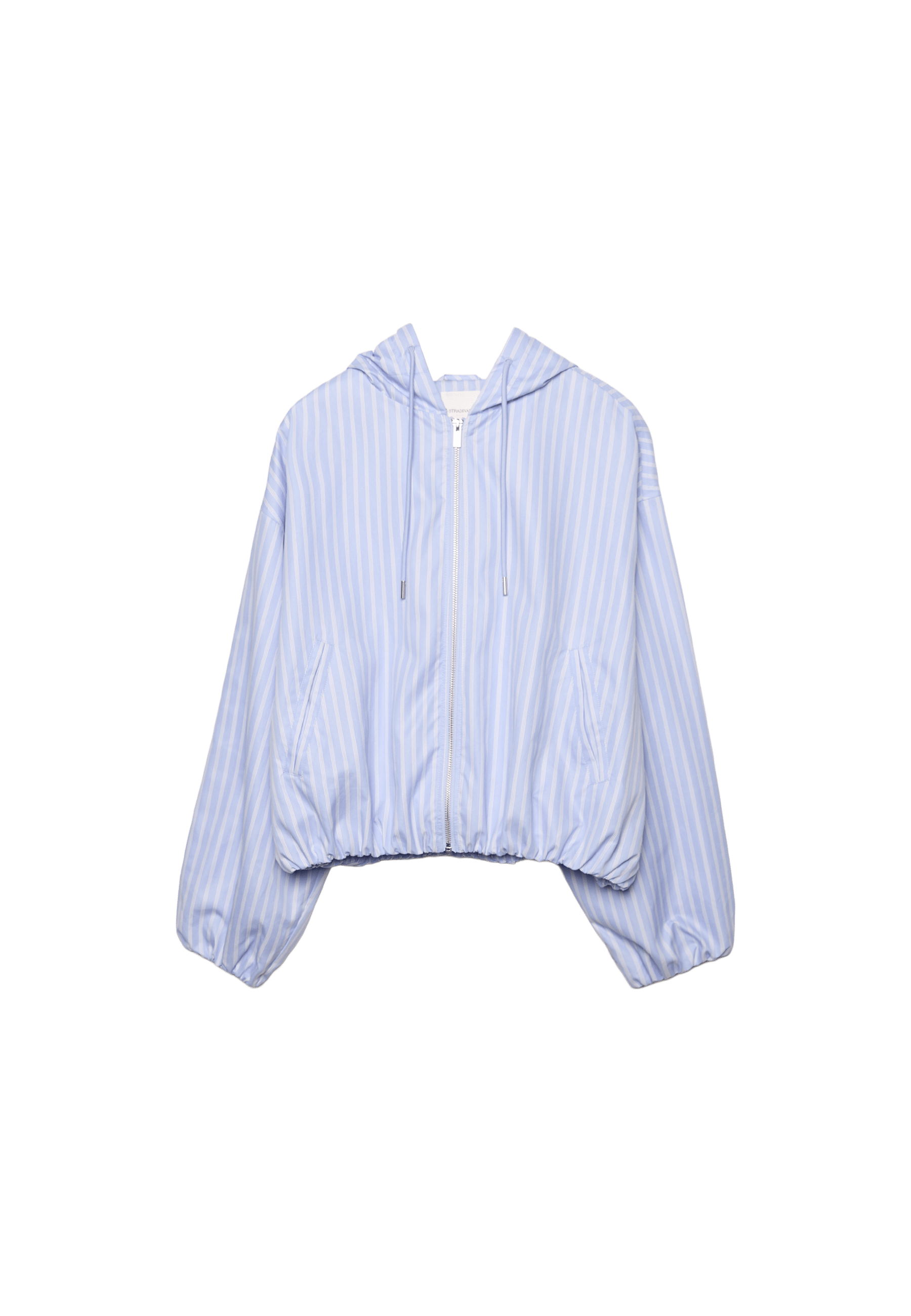 Basic naylon çizgili kapüşonlu ceket