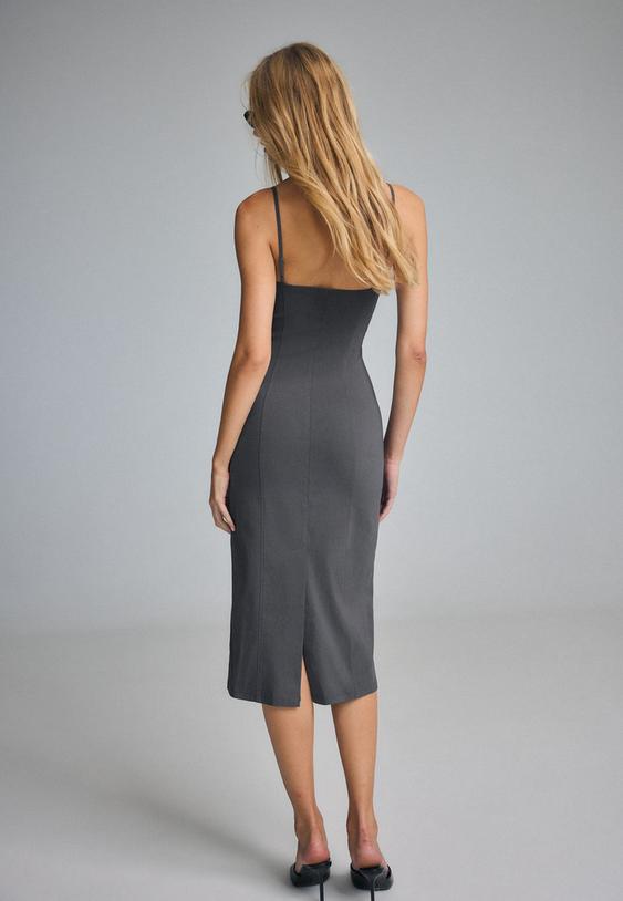 vestido midi de bengaline com alcas