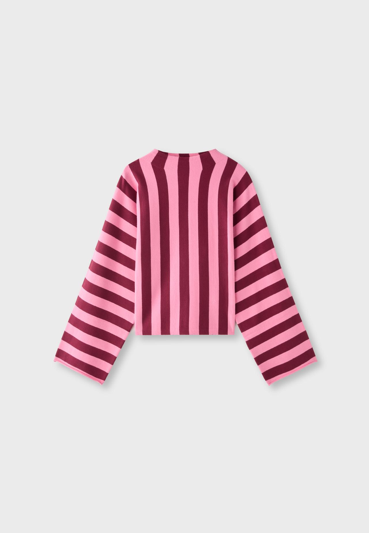 Knit jumper with kimono sleeves and stand collar — Bubblegum pink