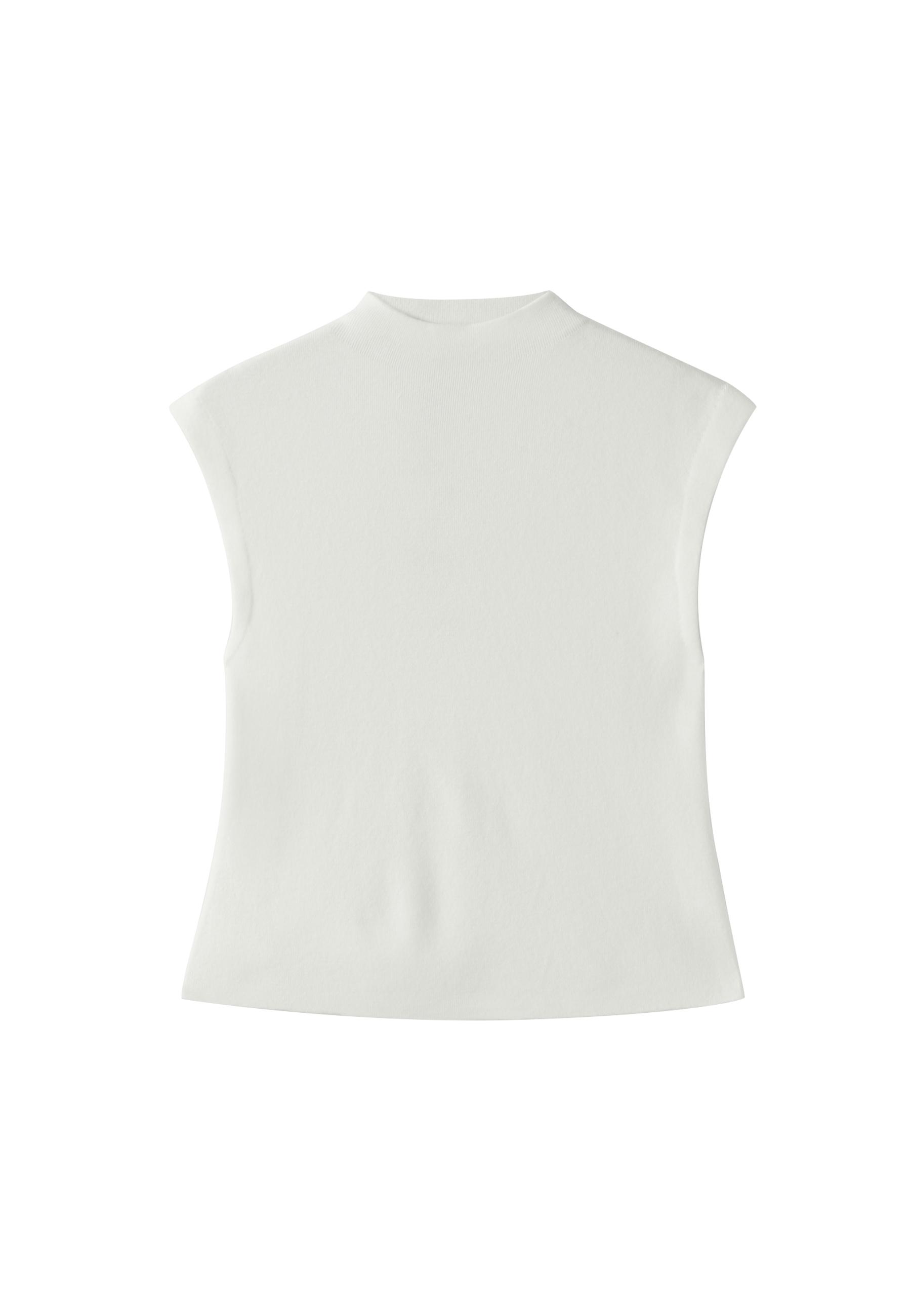 Stand collar knit top — Ecru