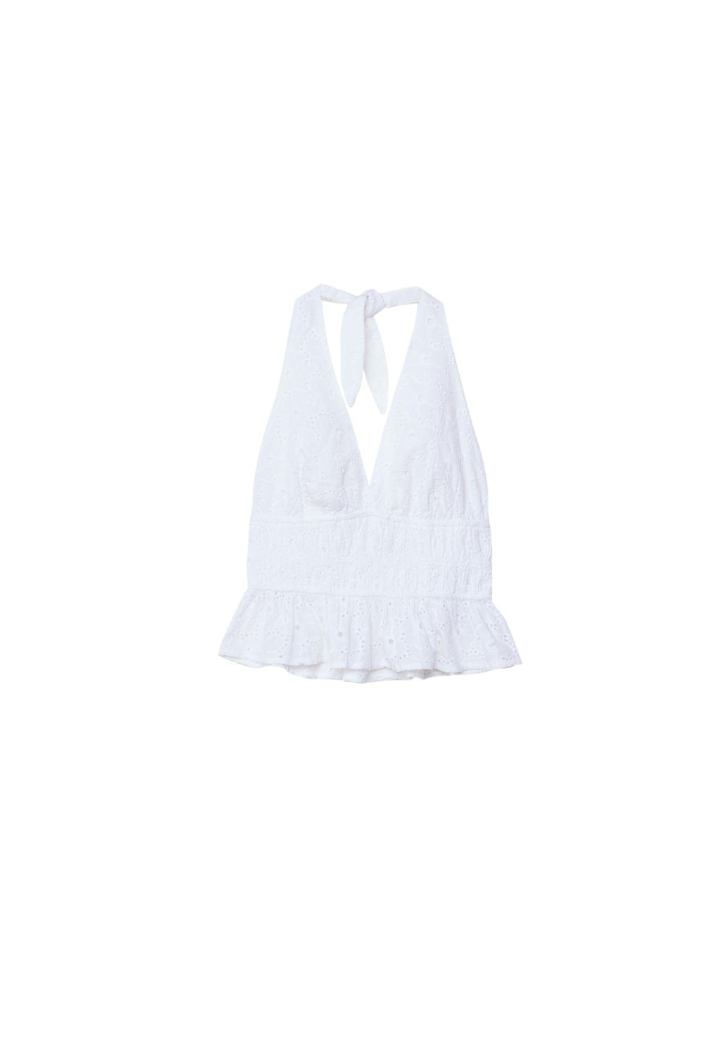 Top z dekoltem halter z haftem