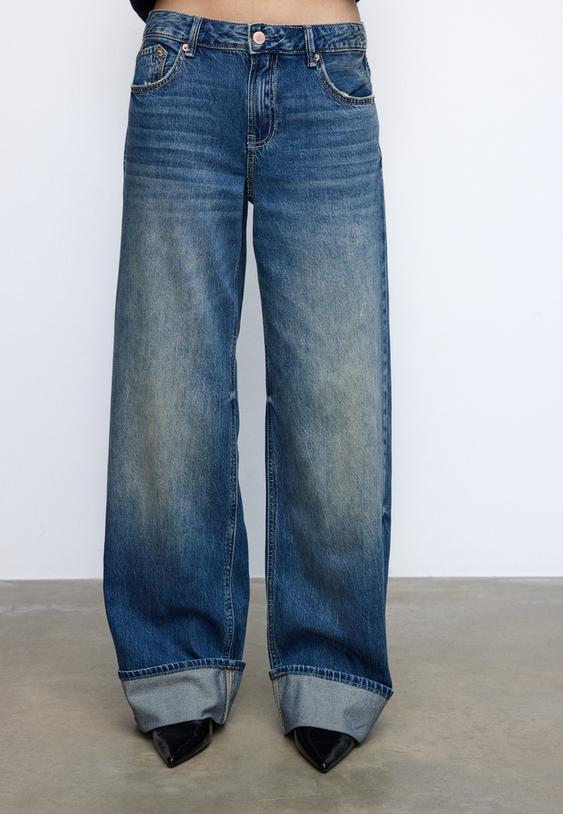 Stradivarius D91 Low Wide-Leg Jeans Medium Blue Denim 4