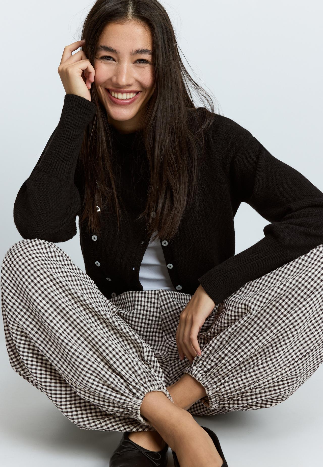 Check balloon trousers — Ecru
