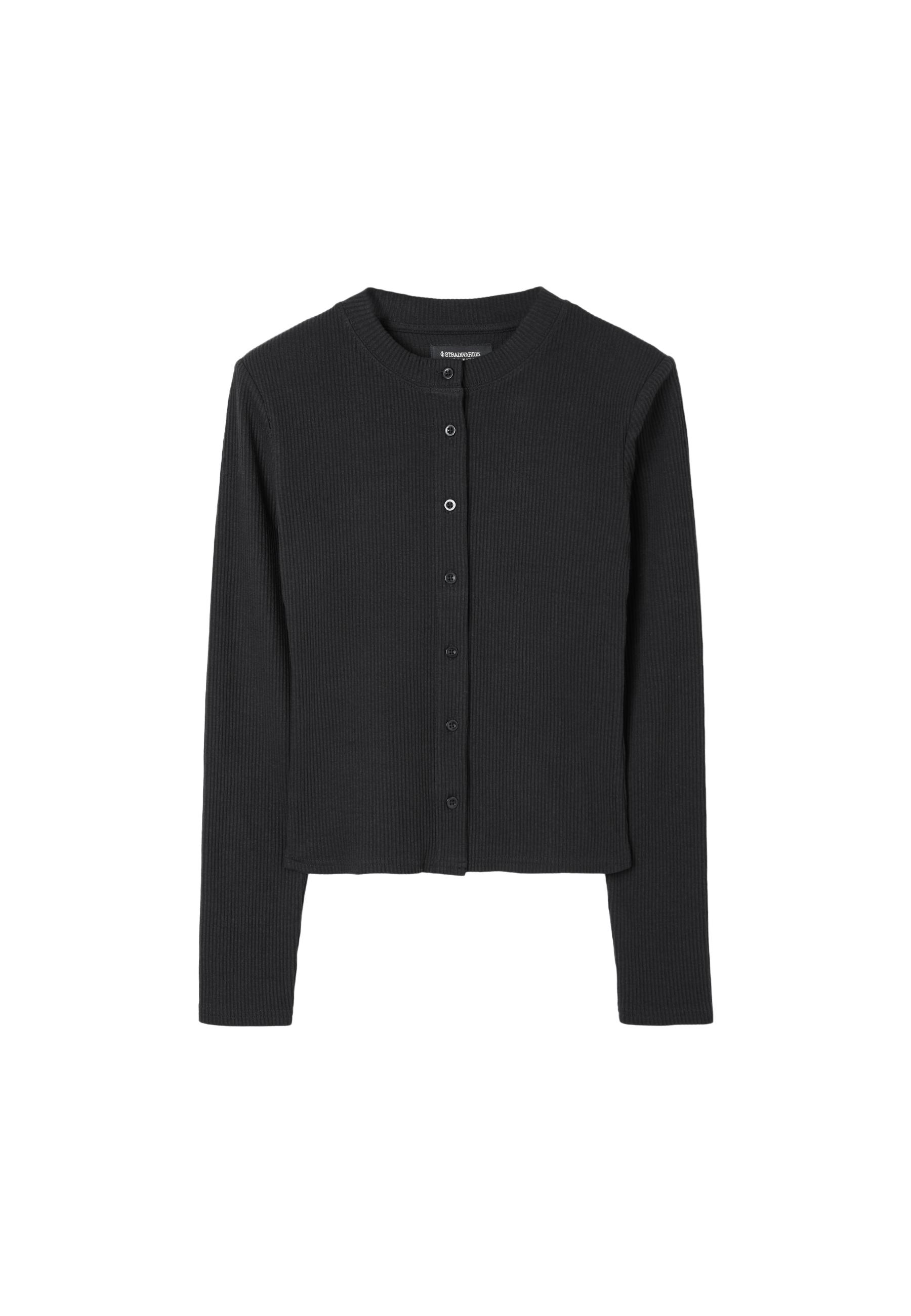 Knit cardigan with shoulder pads — Black