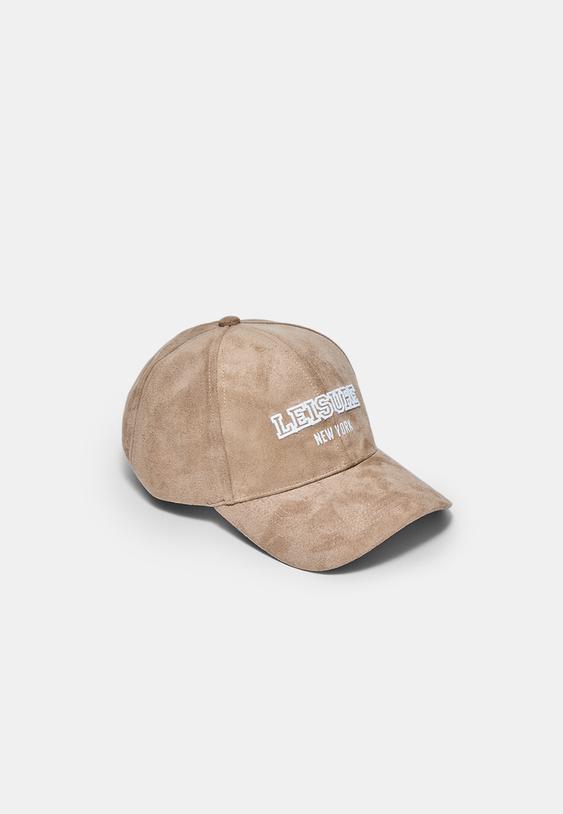 faux suede slogan cap