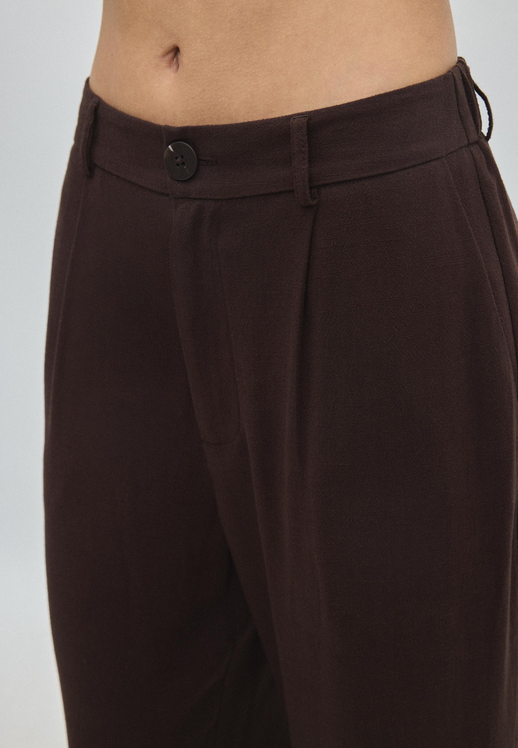 Straight-leg linen-effect trousers — Brown