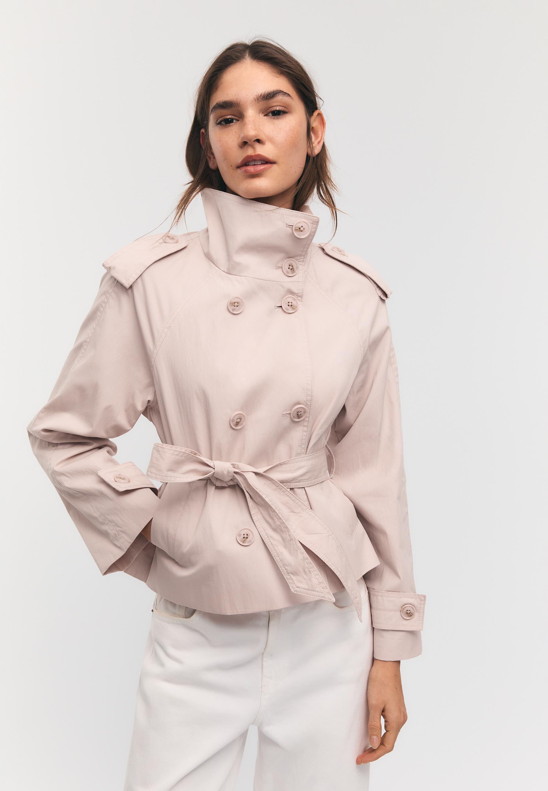 High-neck trench coat with belt — Salmon pink