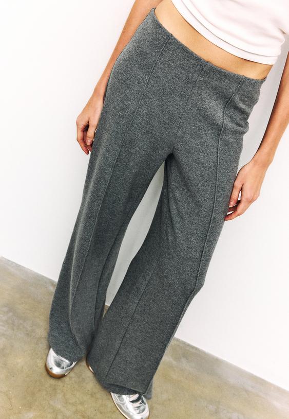 Stradivarius Knit Trousers With Seam Detail Dark Grey M