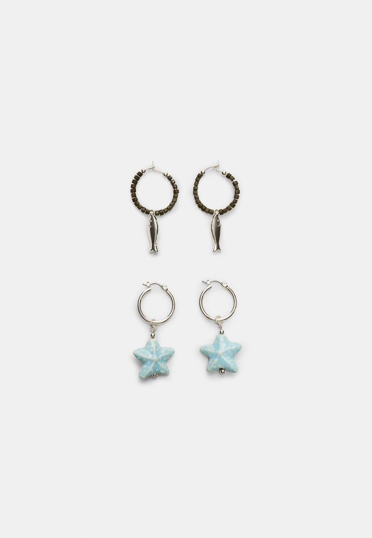 set 2 pendientes estrella y pez