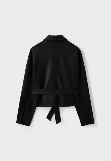 Cropped faux suede jacket — Black 8