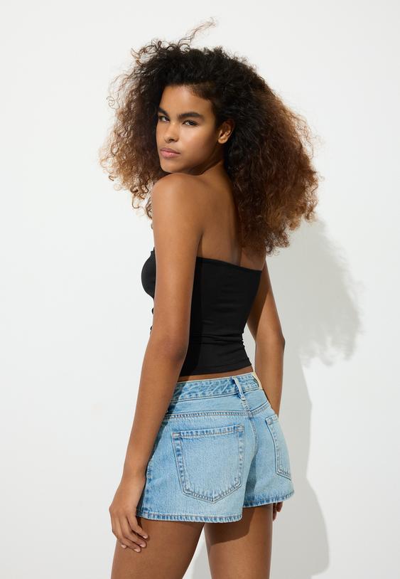 Stradivarius Top Crop Drapat Negru M