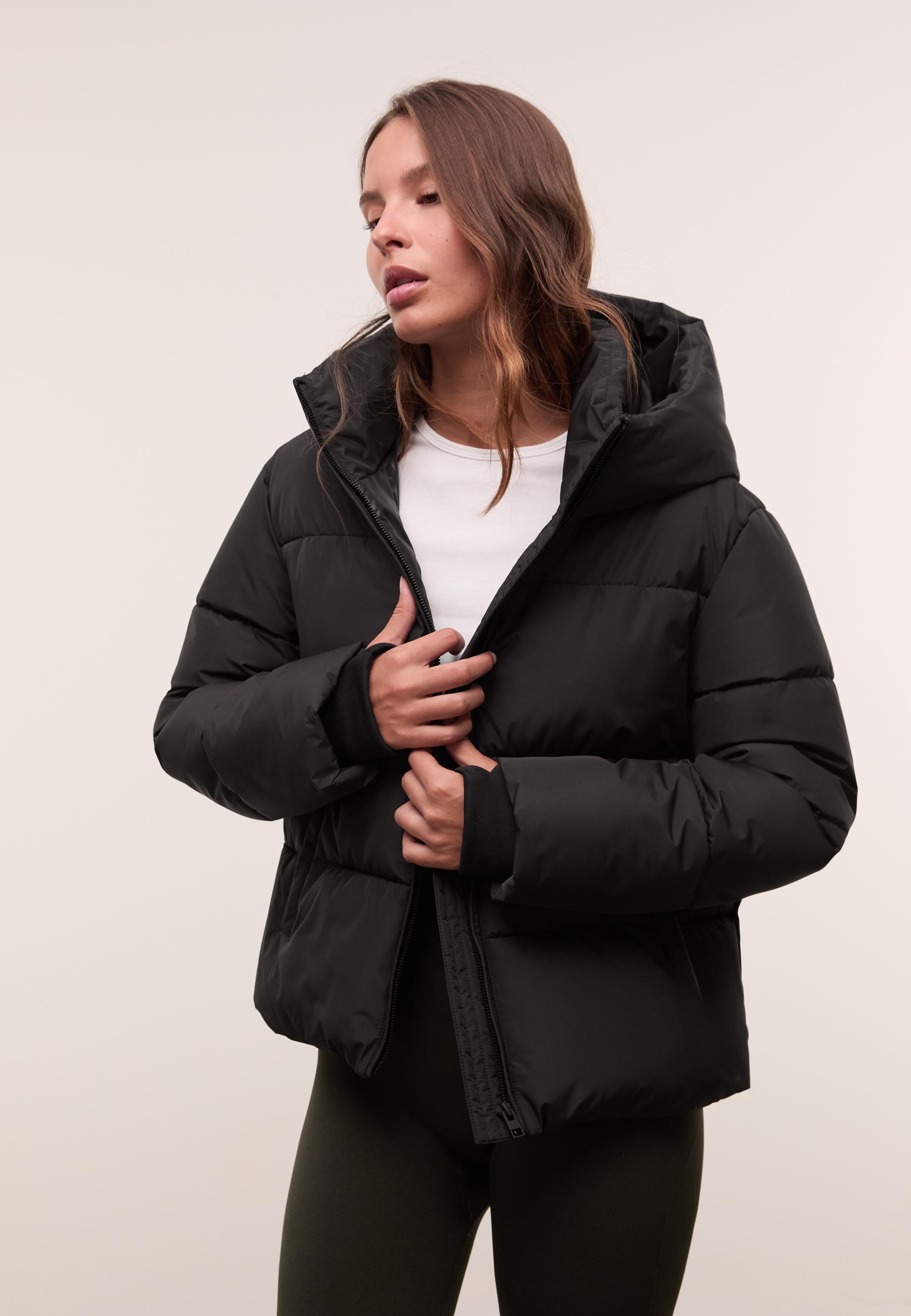 Basic hooded puffer jacket — Black
