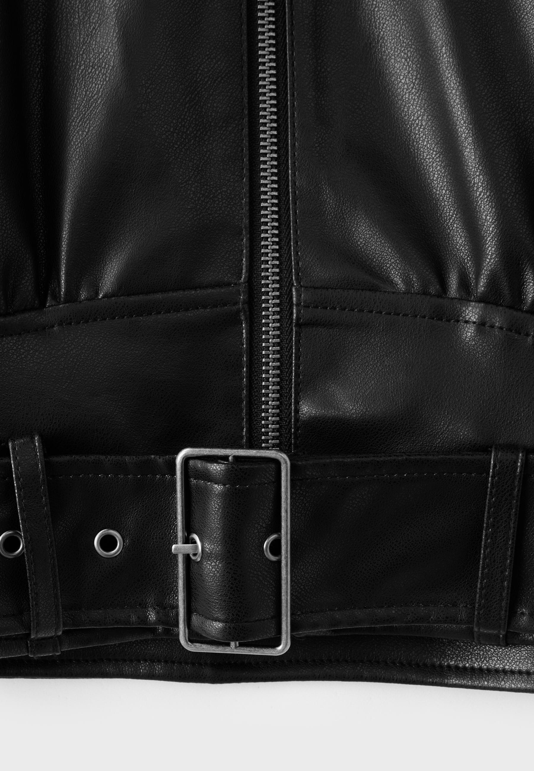 Leather effect belted cropped jacket — Black
