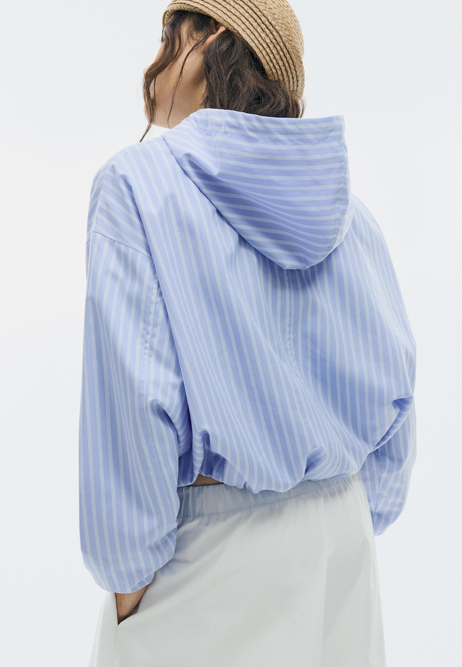 Basic striped nylon hooded jacket — Sky blue