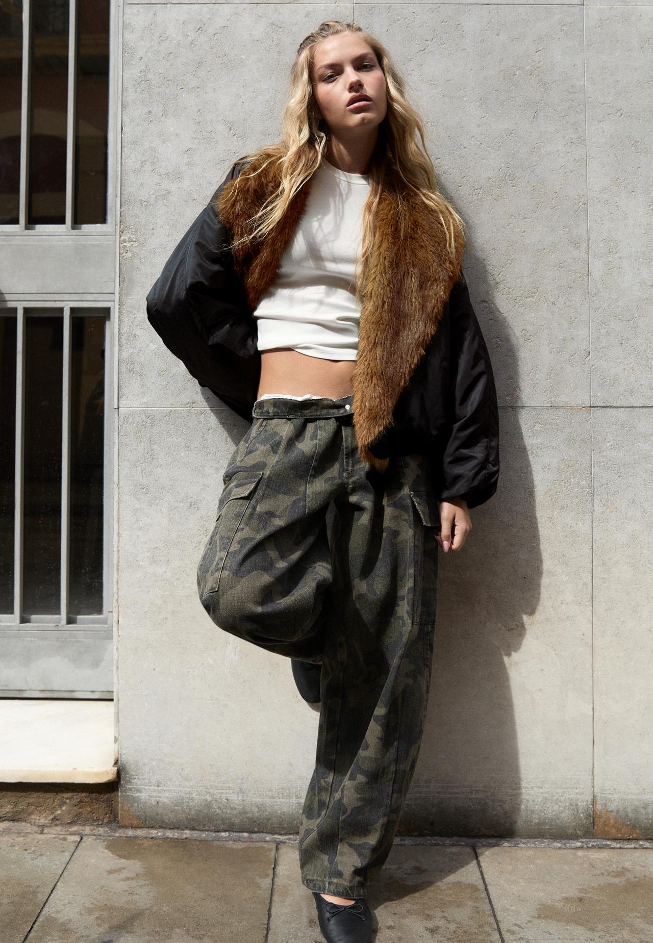 Faux fur lapel bomber jacket — Black