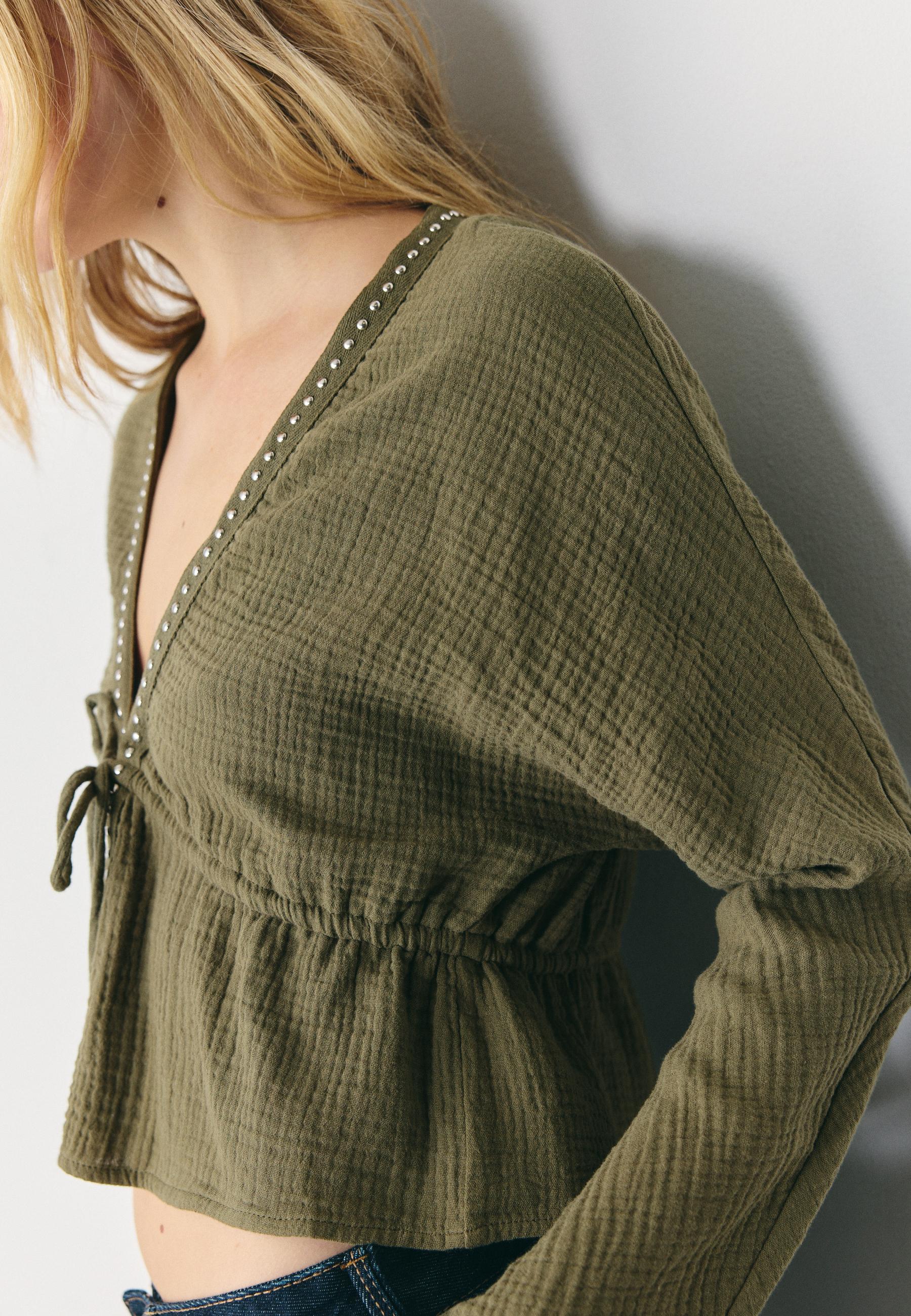 Open studded shirt — Khaki