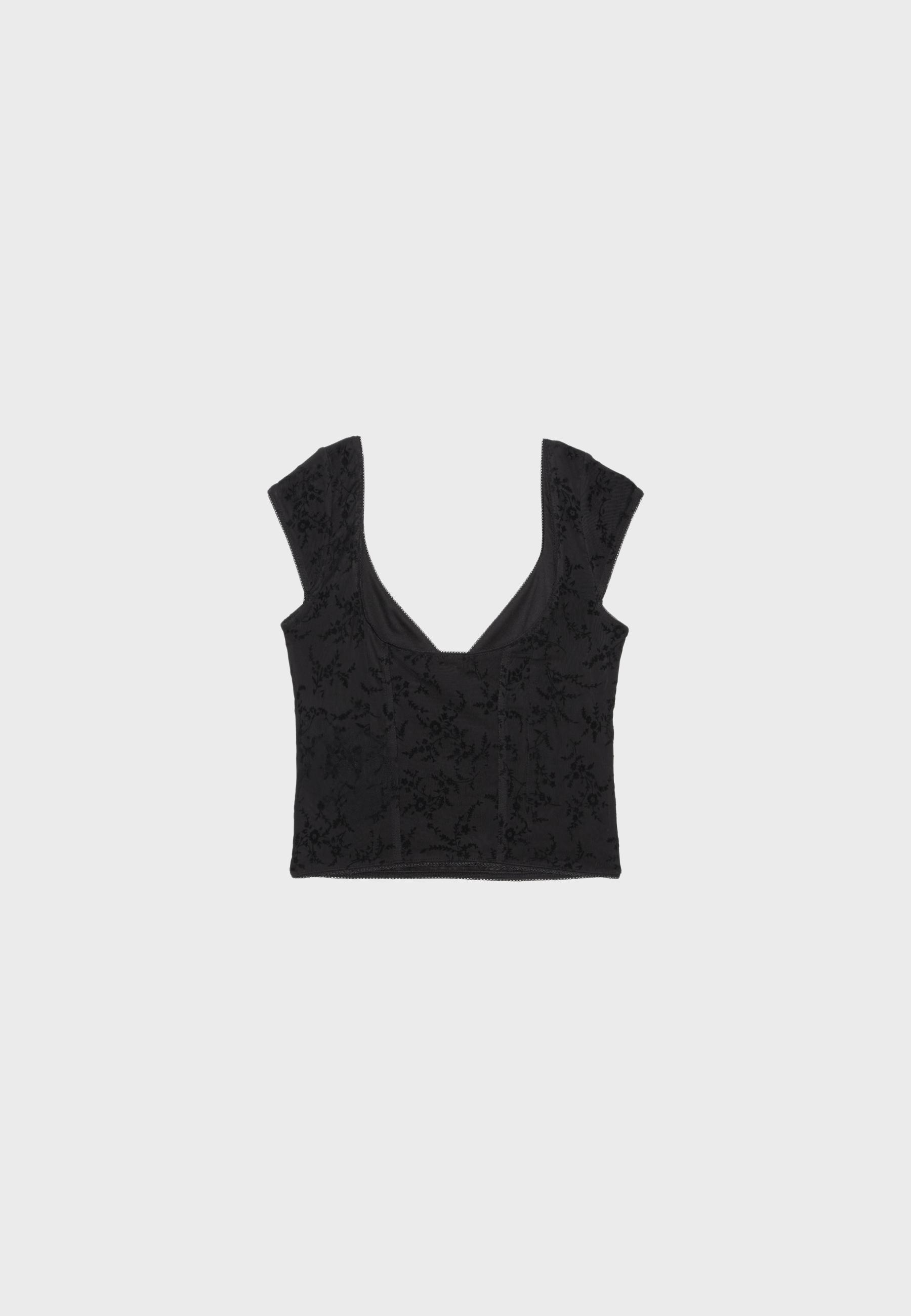 Flocked bodice top — Black