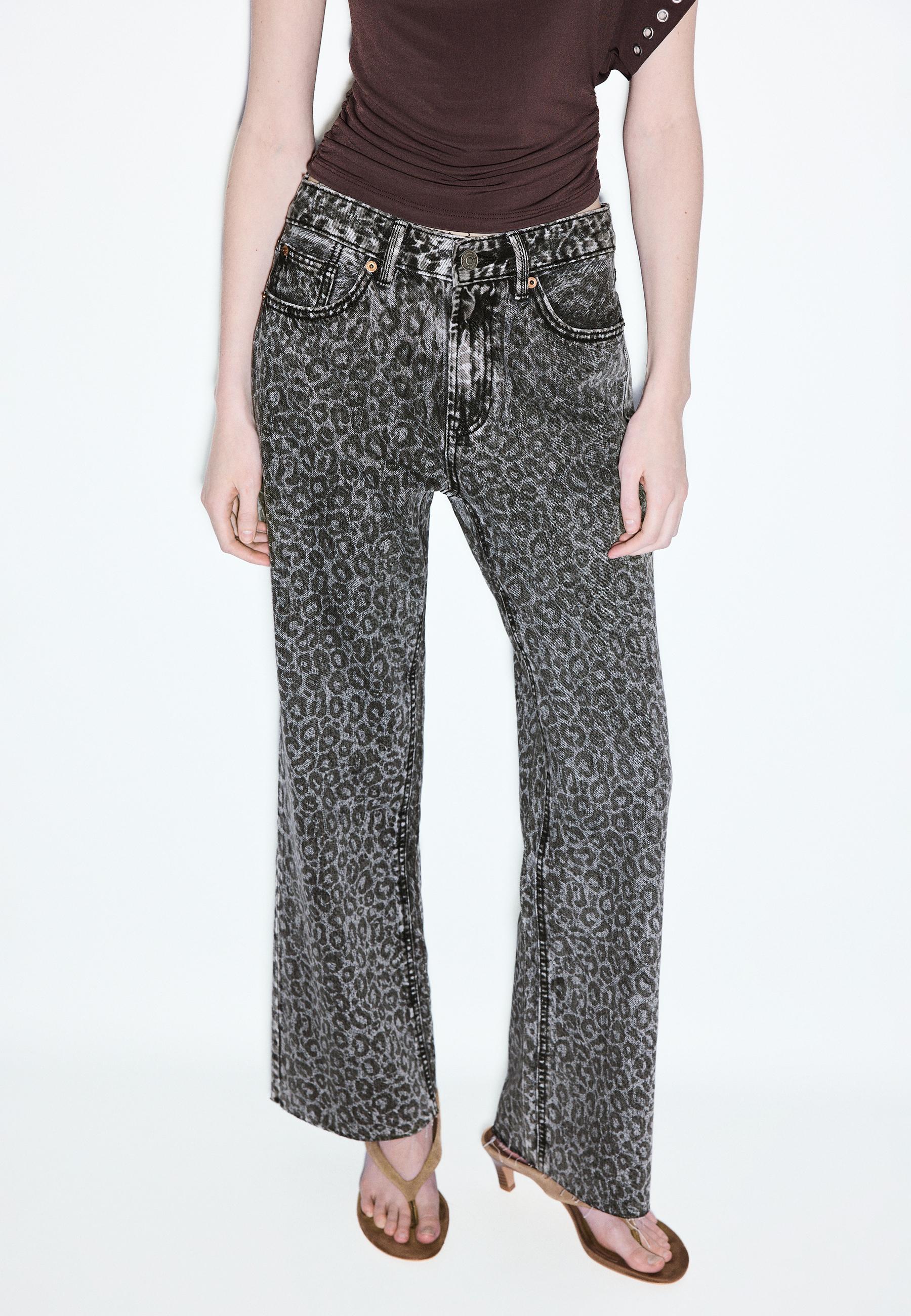 Straight wide-leg leopard print jeans - Women's fashion