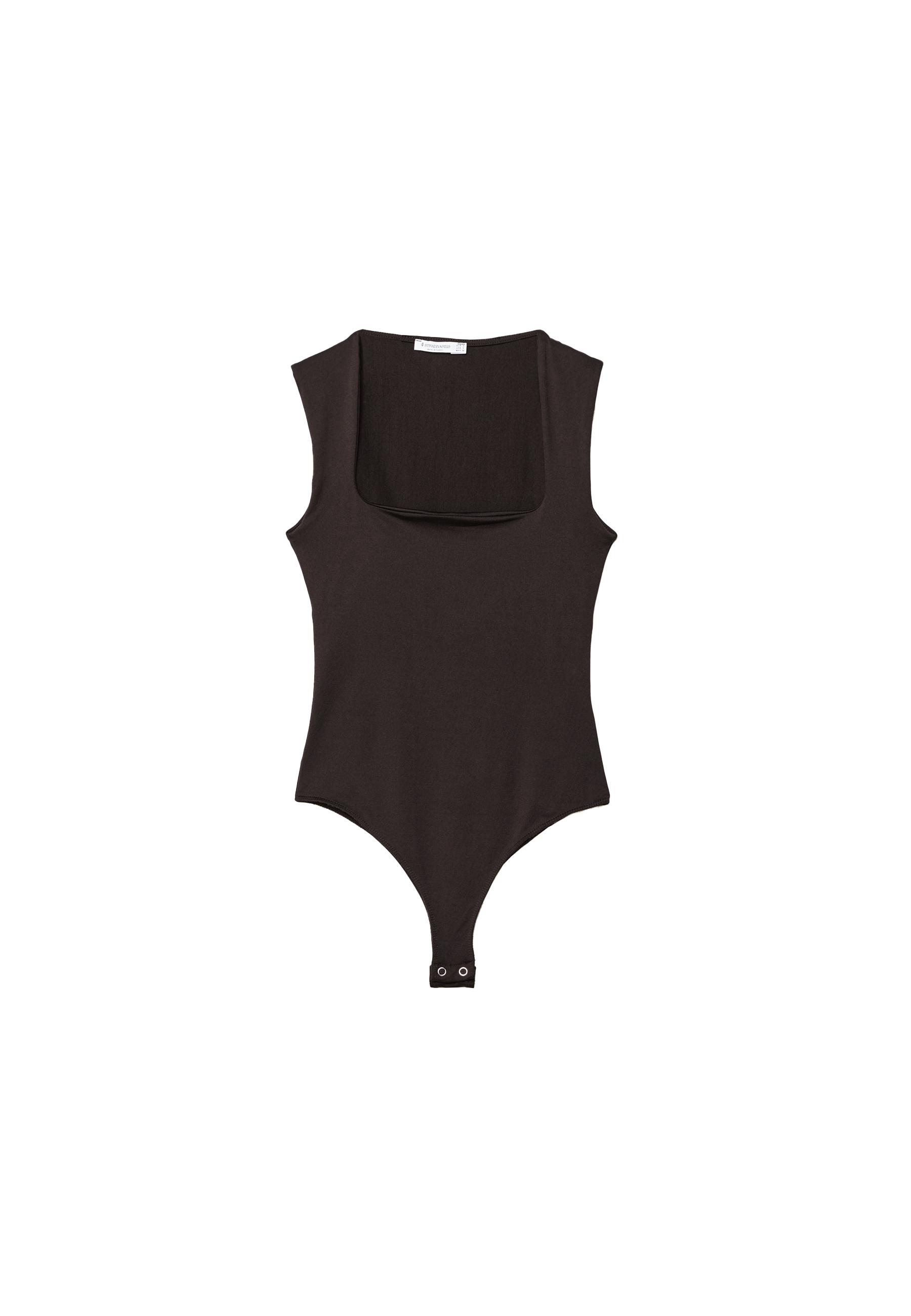 Polyamide square neckline bodysuit — Brown