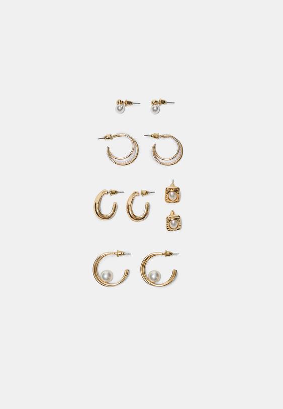 set de 5 pendientes multipack con perlas