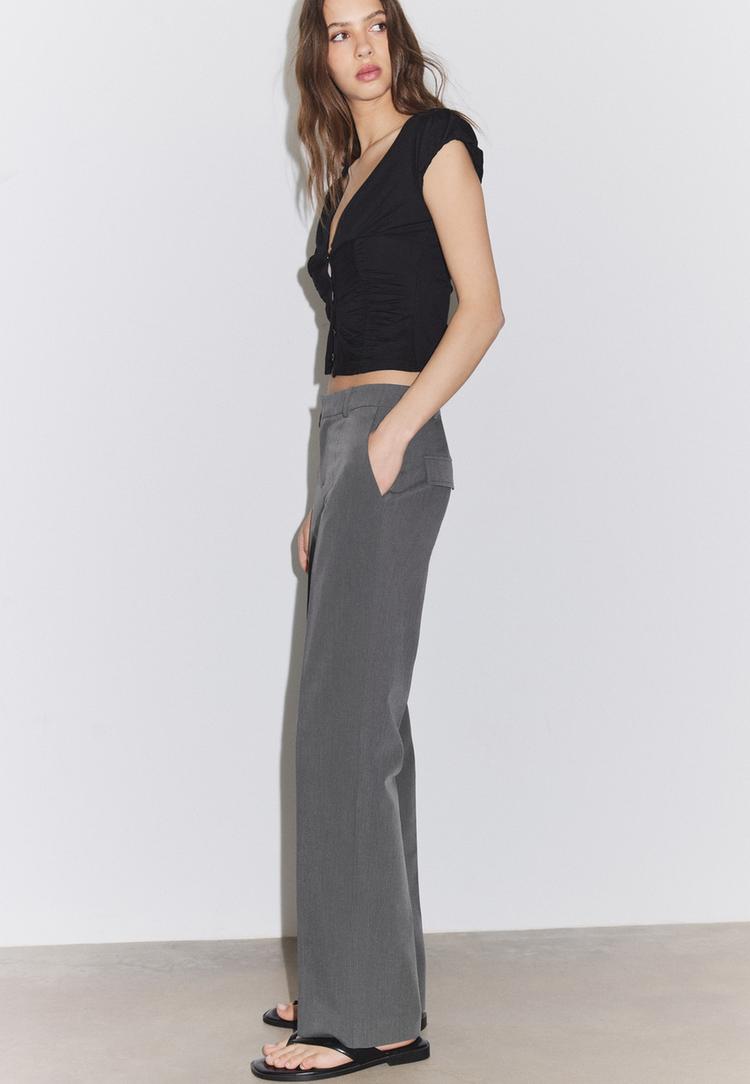 Stradivarius Pantaloni Eleganți Cu Buzunare Gri Închis 42