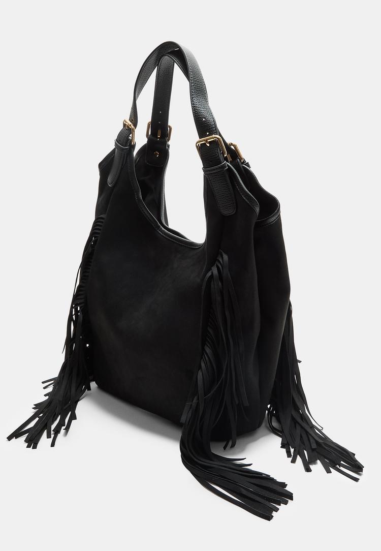faux suede bag with maxi fringe